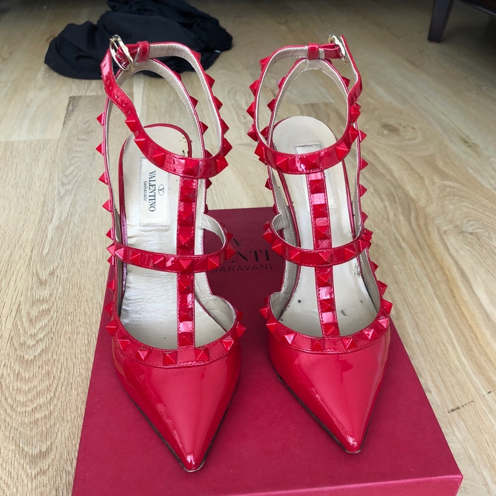 Valentino rockstud pumps red on red size 37.5